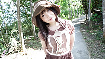 Ayame on woodland path wearing hat